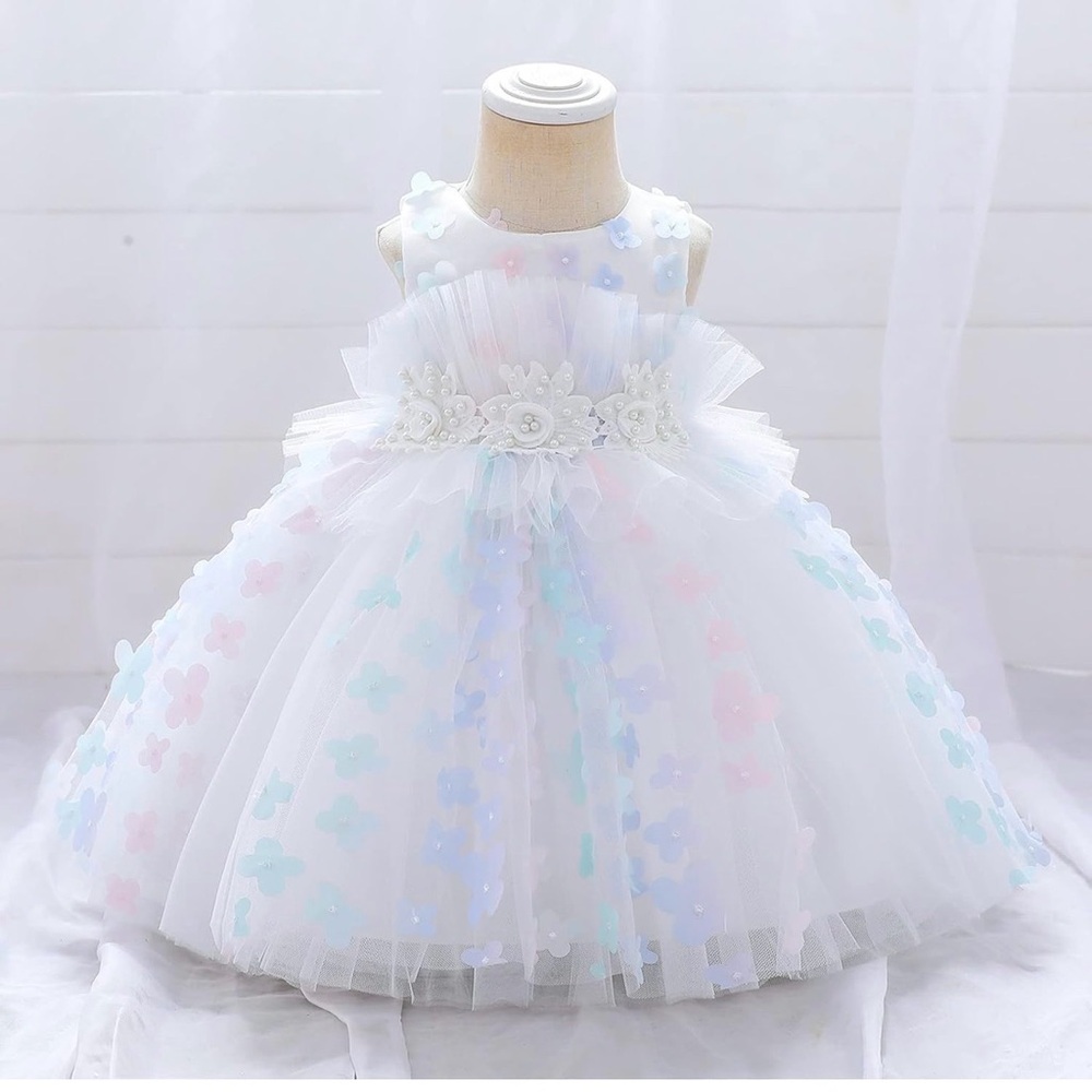 Girls White Flower Tulle Dress-2-3 Years-White-Reedoo Peter - Picture 2 of 8